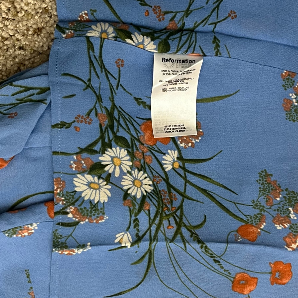Reformation Kourtney Dress Blue Floral Midi Dress with Spaghetti Straps - Picture 11 of 11